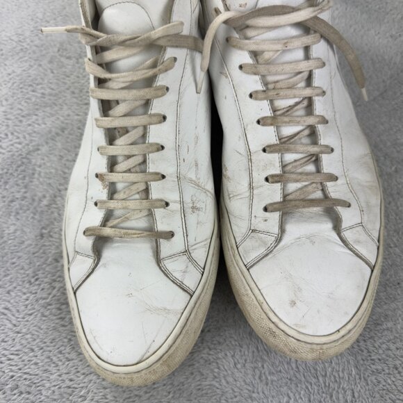 Common Projects Men's Size 13 US/46 EU Achilles Hi-Top White Leather Sneakers - Picture 12 of 13